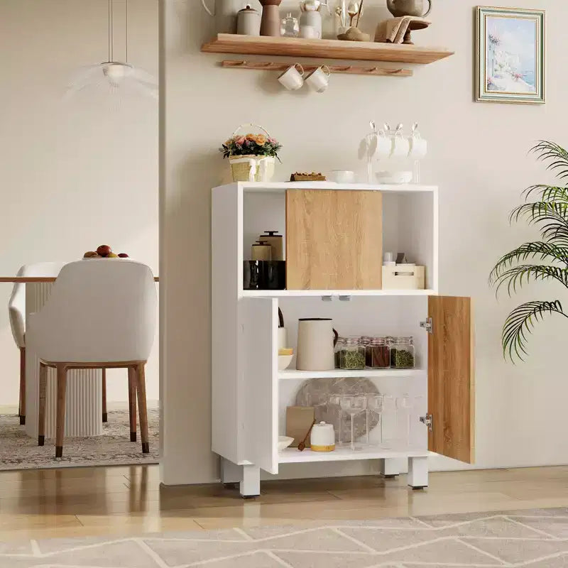 CuisinSmart Mobiletto contenitore in legno, Credenza a buffet con ante scorrevoli e ripiani regolabili, Mobiletti espositivi da bagno, Bianco