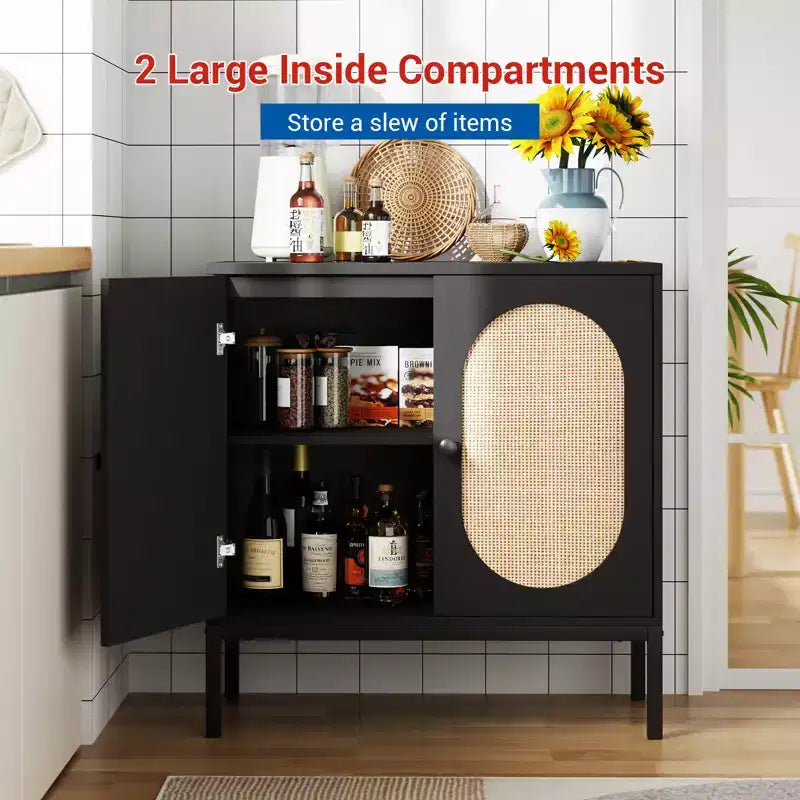 Credenza da 80 cm, armadietto in rattan con ripiani regolabili, credenza da cucina per soggiorno, sala da pranzo, ingresso