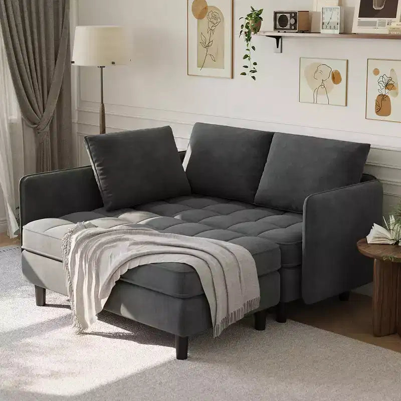 Divano moderno reversibile a 3 posti, divano componibile convertibile, divano a L con contenitore, salvaspazio per soggiorno