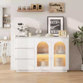 GustoWave 48W Buffet Cabinet Storage Cabinet with led, Sideboard Kitchen Buffet Table with 3 Drawers, Coffee Bar Cabinet, Elegant White
