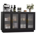 55.1 Buffet Cabinet with 4 Fluted Glass Doors, Kitchen Buffet Storage Cabinets Coffee Bar with Adjustable Shelves for Dining Room, Living Room