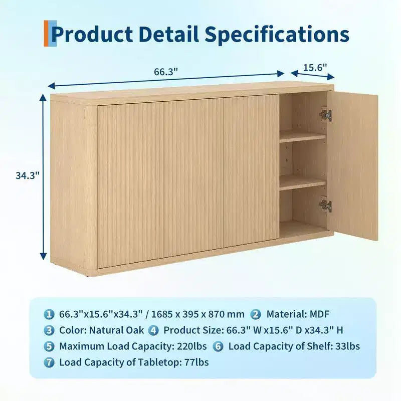 Credenza Grande da 168 cm, Mobile Buffet, Credenza Cucina Moderna con Scanalature, Mobile Bar, Tavolo Console