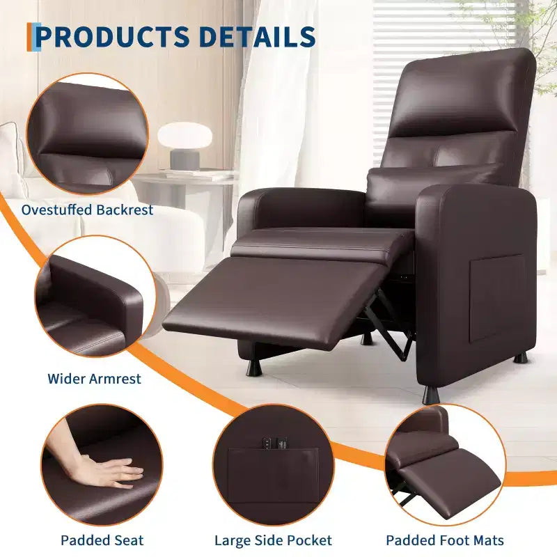 Poltrona Reclinabile Power Lift, Divano Singolo Imbottito in Pelle PU con Schienale Alto e 2 Tasche Laterali, Seduta Regolabile per Home Theater per Soggiorno