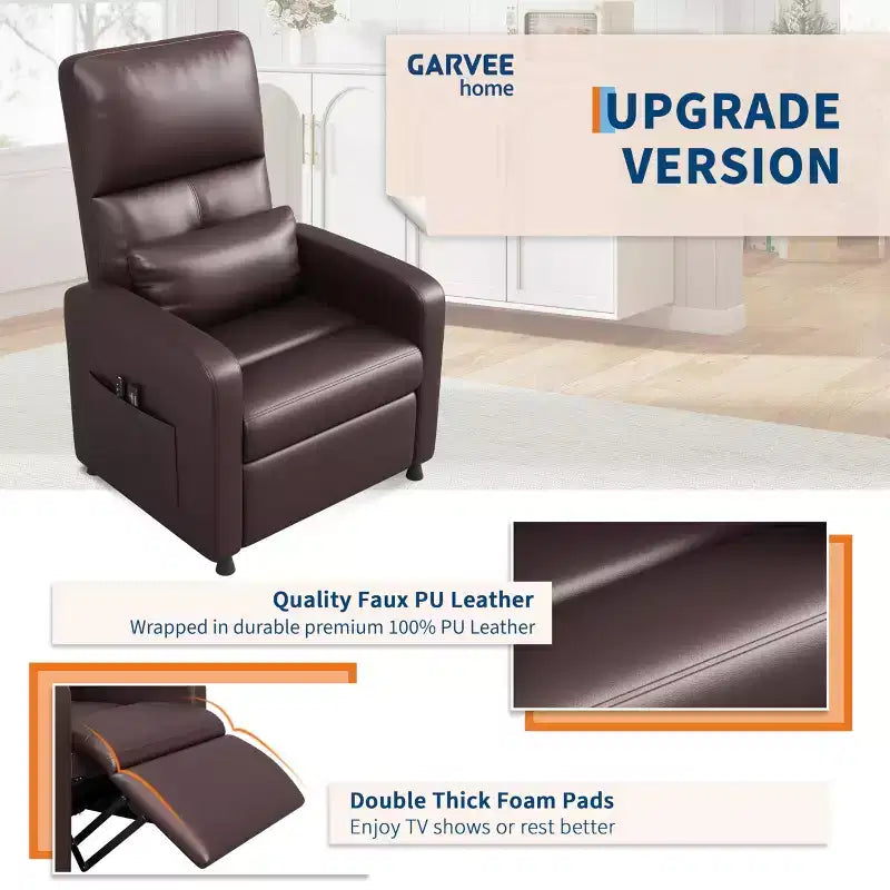 Poltrona Reclinabile Power Lift, Divano Singolo Imbottito in Pelle PU con Schienale Alto e 2 Tasche Laterali, Seduta Regolabile per Home Theater per Soggiorno