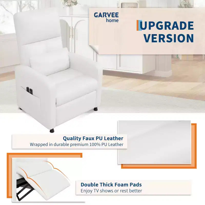 Poltrona Reclinabile Power Lift, Divano Singolo Imbottito in Pelle PU con Schienale Alto e 2 Tasche Laterali, Seduta Regolabile per Home Theater per Soggiorno