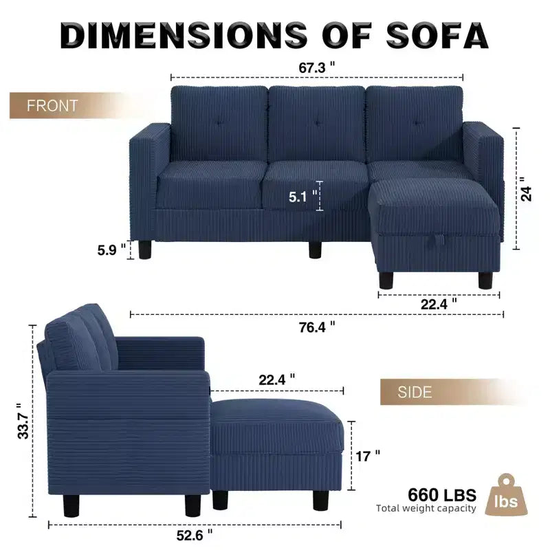 Canapés modulables compacts Celebalcony, canapé modulable 3 places en forme de L en tissu polyester avec pouf mobile pour appartements, bureau