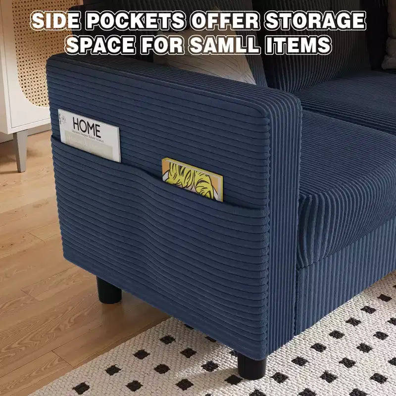 Canapés modulables compacts Celebalcony, canapé modulable 3 places en forme de L en tissu polyester avec pouf mobile pour appartements, bureau