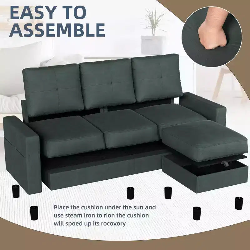 Canapés modulables compacts Celebalcony, canapé modulable 3 places en forme de L en tissu polyester avec pouf mobile pour appartements, bureau