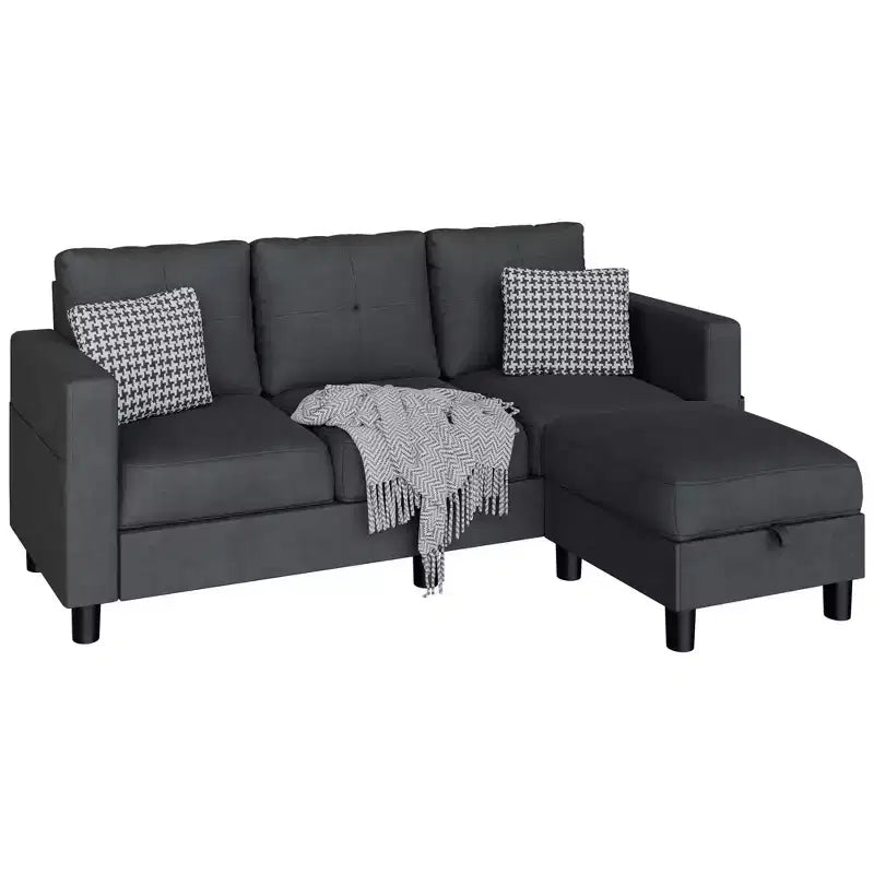 Canapés modulables compacts Celebalcony, canapé modulable 3 places en forme de L en tissu polyester avec pouf mobile pour appartements, bureau