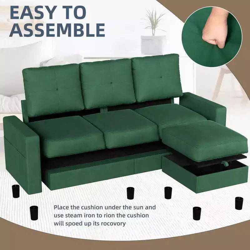Canapés modulables compacts Celebalcony, canapé modulable 3 places en forme de L en tissu polyester avec pouf mobile pour appartements, bureau