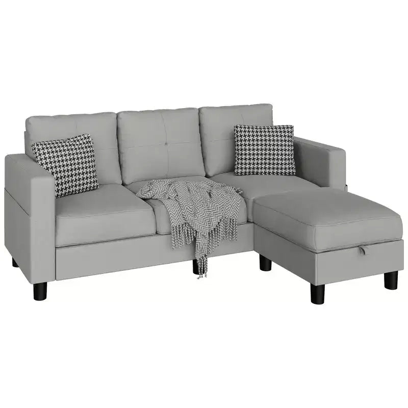 Canapés modulables compacts Celebalcony, canapé modulable 3 places en forme de L en tissu polyester avec pouf mobile pour appartements, bureau