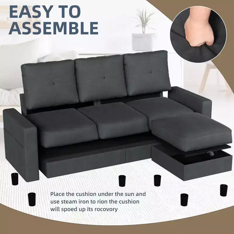 Canapés modulables compacts Celebalcony, canapé modulable 3 places en forme de L en tissu polyester avec pouf mobile pour appartements, bureau