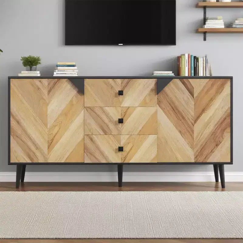 CuisinSmart Mobiletto freestanding, Credenza con cassetti e ante, Credenza in legno con spazio contenitivo per sala da pranzo