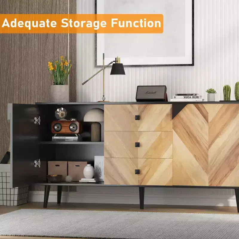 CuisinSmart Mobiletto freestanding, Credenza con cassetti e ante, Credenza in legno con spazio contenitivo per sala da pranzo