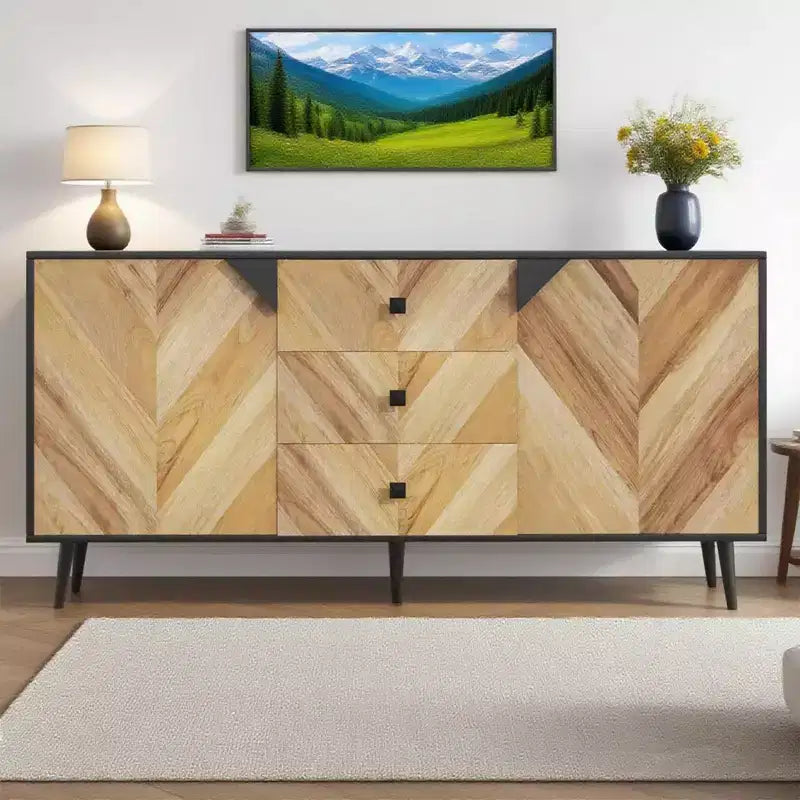 CuisinSmart Mobiletto freestanding, Credenza con cassetti e ante, Credenza in legno con spazio contenitivo per sala da pranzo