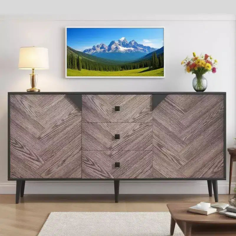 CuisinSmart Mobiletto freestanding, Credenza con cassetti e ante, Credenza in legno con spazio contenitivo per sala da pranzo