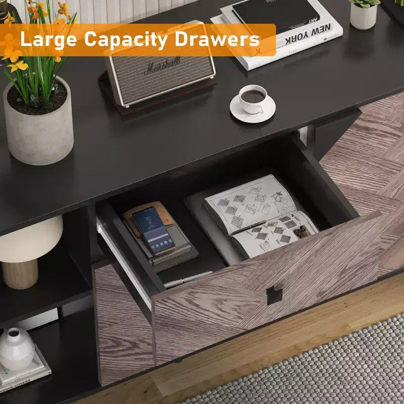 CuisinSmart Mobiletto freestanding, Credenza con cassetti e ante, Credenza in legno con spazio contenitivo per sala da pranzo