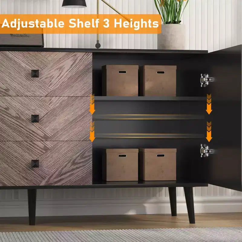 CuisinSmart Mobiletto freestanding, Credenza con cassetti e ante, Credenza in legno con spazio contenitivo per sala da pranzo