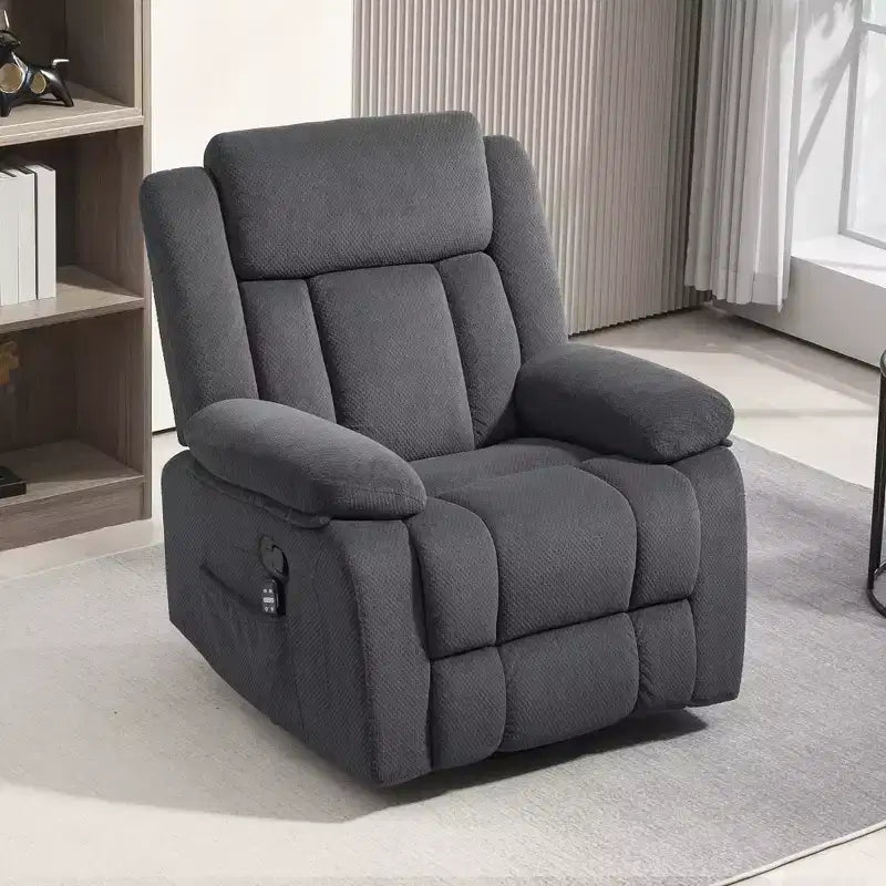 Fauteuil inclinable de massage avec chaleur, fauteuil inclinable surdimensionné pivotant et à bascule avec repose-pieds, télécommande et poches latérales, gris
