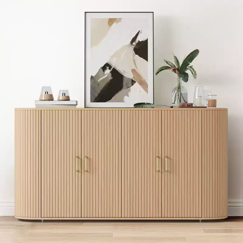 63 Sideboard Buffet Cabinet, Fluted Entryway Coffee Bar Cabinet with 4 Doors, Wooden Media Console Table, Accent Credenza for Living Room Kitchen
