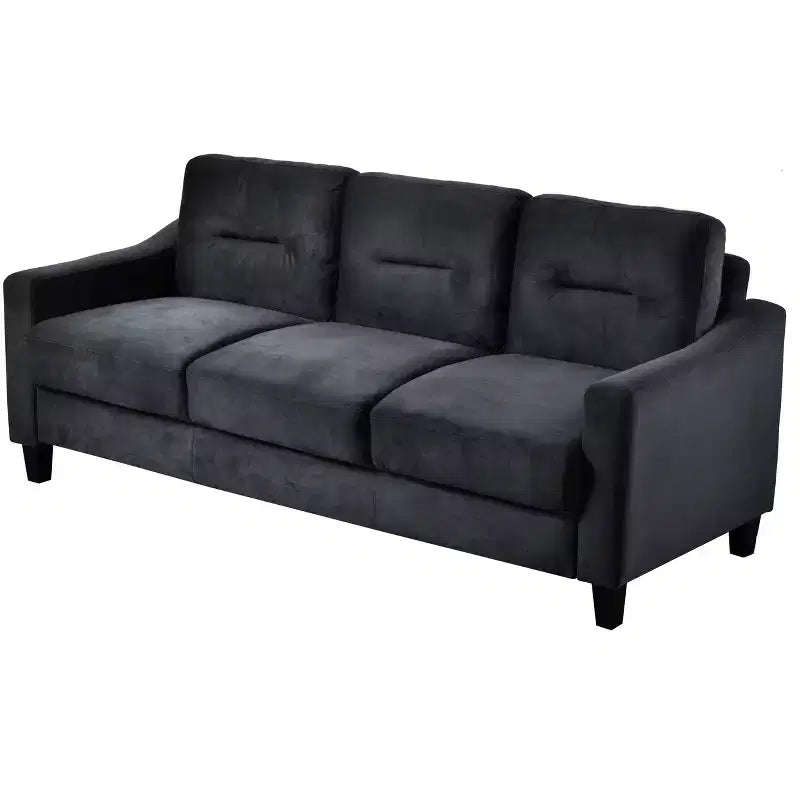 Divano componibile a 3 posti PexFix con molle a "U" e struttura in legno massello, divano imbottito in velluto in stile Mid-Century per soggiorno, camera da letto, ufficio, nero