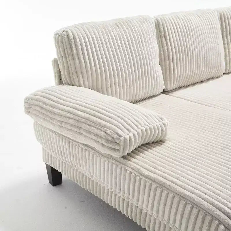 Divano Sezionale a U in Velluto a Coste Homy Casa con Doppia Chaise Longue, Divano a 4 Posti per Soggiorno, Beige