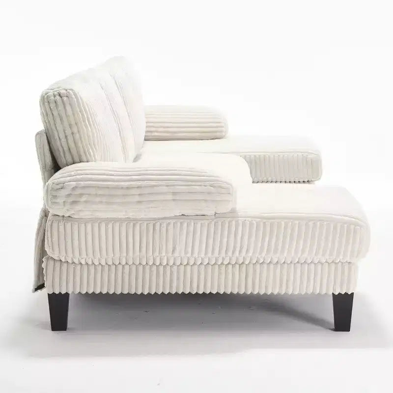 Divano Sezionale a U in Velluto a Coste Homy Casa con Doppia Chaise Longue, Divano a 4 Posti per Soggiorno, Beige