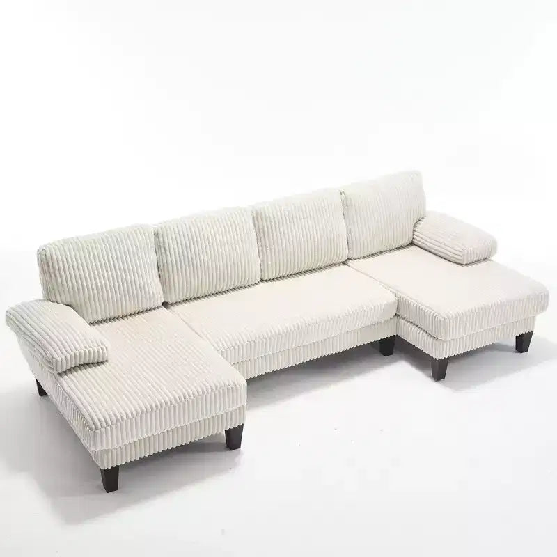 Divano Sezionale a U in Velluto a Coste Homy Casa con Doppia Chaise Longue, Divano a 4 Posti per Soggiorno, Beige