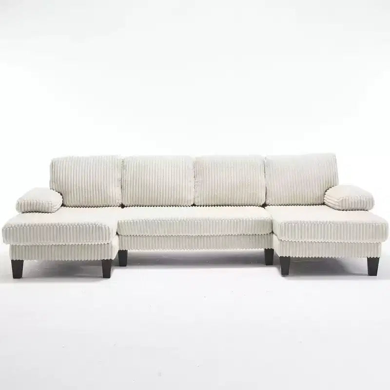 Divano Sezionale a U in Velluto a Coste Homy Casa con Doppia Chaise Longue, Divano a 4 Posti per Soggiorno, Beige