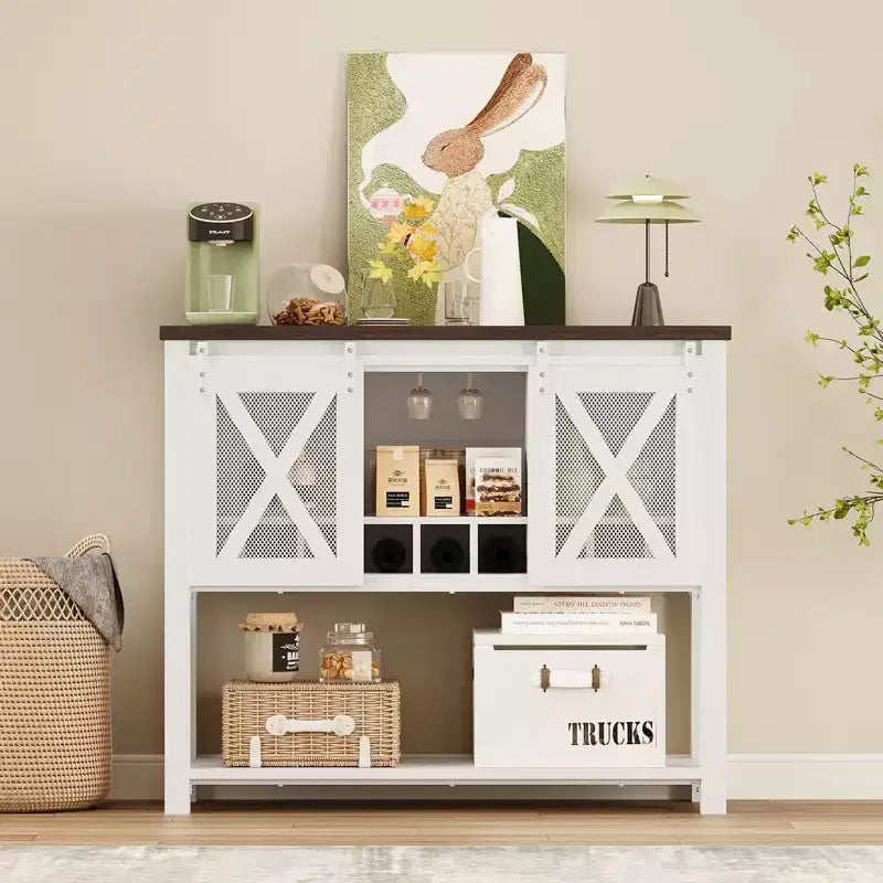 Credenza da cucina CuisinSmart, mobile bar con anta scorrevole a granaio, mobile da caffè con portabottiglie, per soggiorno sala da pranzo