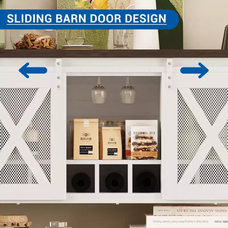 Credenza da cucina CuisinSmart, mobile bar con anta scorrevole a granaio, mobile da caffè con portabottiglie, per soggiorno sala da pranzo