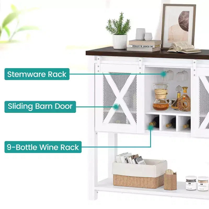 Credenza da cucina CuisinSmart, mobile bar con anta scorrevole a granaio, mobile da caffè con portabottiglie, per soggiorno sala da pranzo