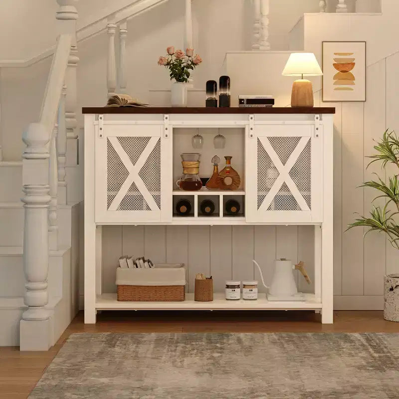Credenza da cucina CuisinSmart, mobile bar con anta scorrevole a granaio, mobile da caffè con portabottiglie, per soggiorno sala da pranzo