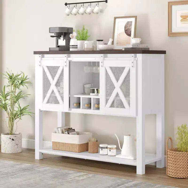 Credenza da cucina CuisinSmart, mobile bar con anta scorrevole a granaio, mobile da caffè con portabottiglie, per soggiorno sala da pranzo