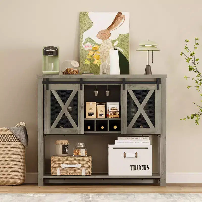 Credenza da cucina CuisinSmart, mobile bar con anta scorrevole a granaio, mobile da caffè con portabottiglie, per soggiorno sala da pranzo