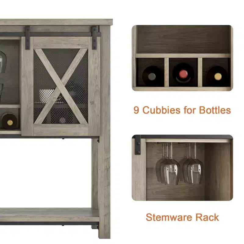 Credenza da cucina CuisinSmart, mobile bar con anta scorrevole a granaio, mobile da caffè con portabottiglie, per soggiorno sala da pranzo