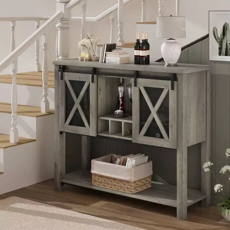 Credenza da cucina CuisinSmart, mobile bar con anta scorrevole a granaio, mobile da caffè con portabottiglie, per soggiorno sala da pranzo