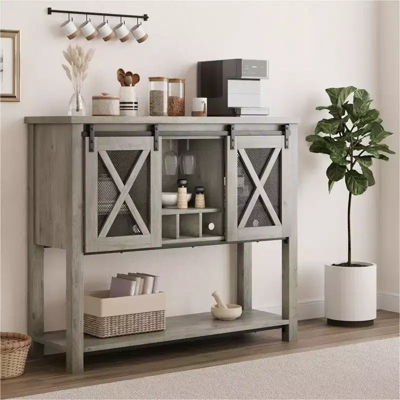 Credenza da cucina CuisinSmart, mobile bar con anta scorrevole a granaio, mobile da caffè con portabottiglie, per soggiorno sala da pranzo
