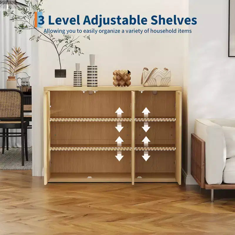 CuisinSmart 46.7 Credenza Buffet con 3 Ante e Ripiani Regolabili, Mobile TV Scanalato Tavolo da Caffè per Sala da Pranzo Soggiorno Cucina