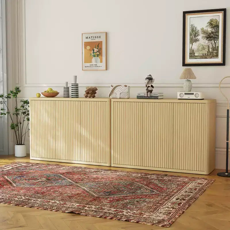 CuisinSmart 46.7 Credenza Buffet con 3 Ante e Ripiani Regolabili, Mobile TV Scanalato Tavolo da Caffè per Sala da Pranzo Soggiorno Cucina