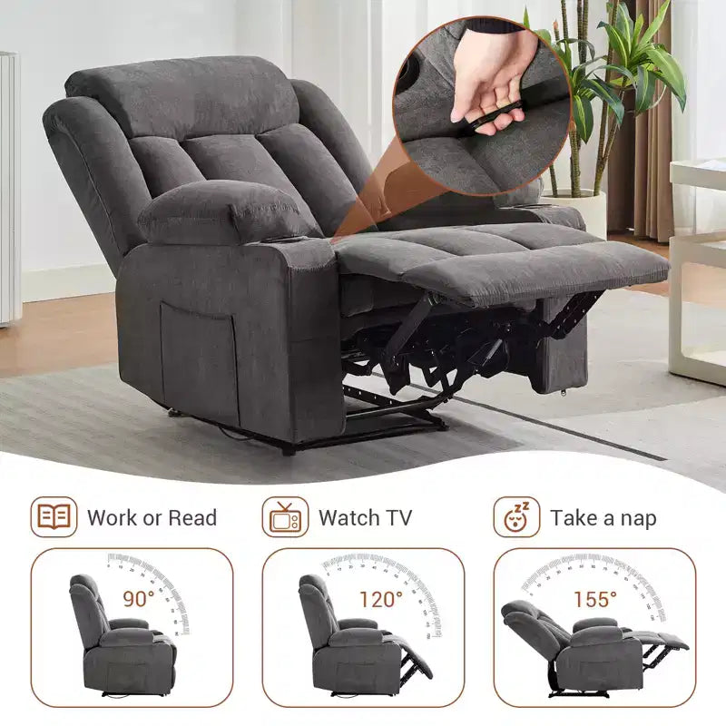 Poltrona reclinabile girevole con massaggio e riscaldamento, divano lounge ergonomico di grandi dimensioni con poggiapiedi estensibile, portabicchieri per soggiorno, camera da letto