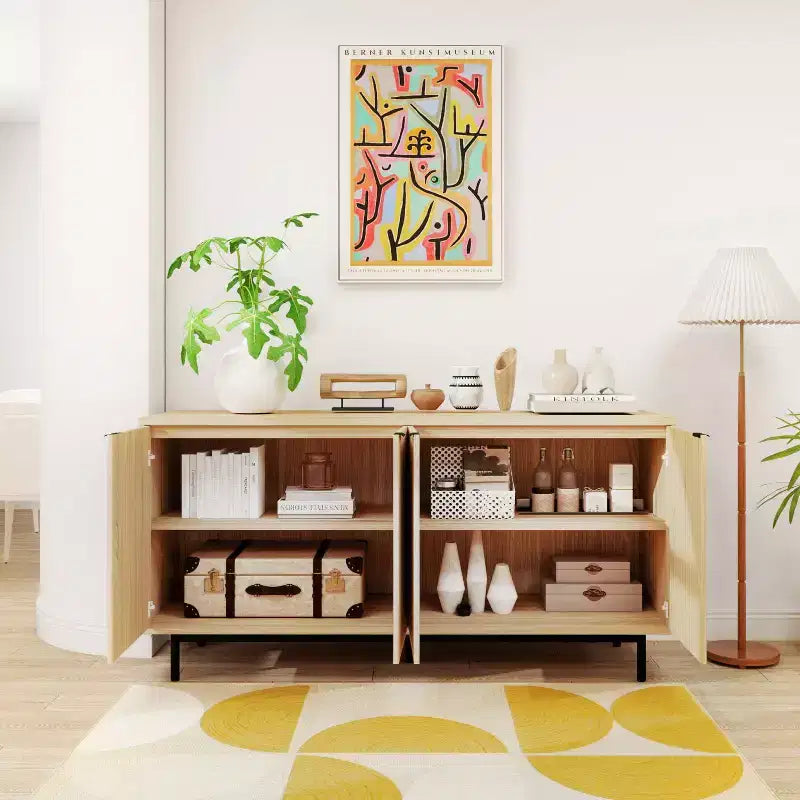 Dyonery 58 Tavolo Consolle in Legno con 4 Ante Scanalate e Ripiani Regolabili Credenza Moderna con Contenitore per Soggiorno, Cucina e Ingresso