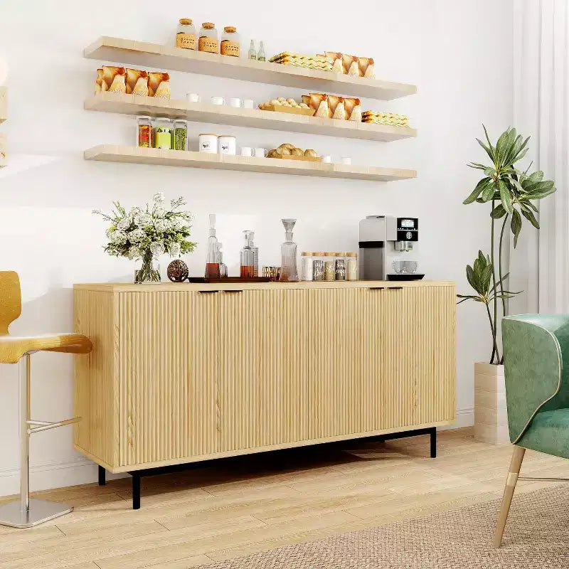 Dyonery 58 Tavolo Consolle in Legno con 4 Ante Scanalate e Ripiani Regolabili Credenza Moderna con Contenitore per Soggiorno, Cucina e Ingresso