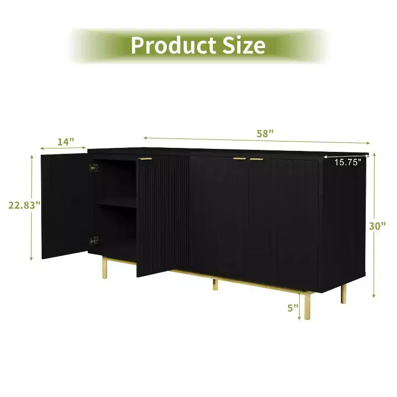 Dyonery 58 Tavolo Consolle in Legno con 4 Ante Scanalate e Ripiani Regolabili Credenza Moderna con Contenitore per Soggiorno, Cucina e Ingresso