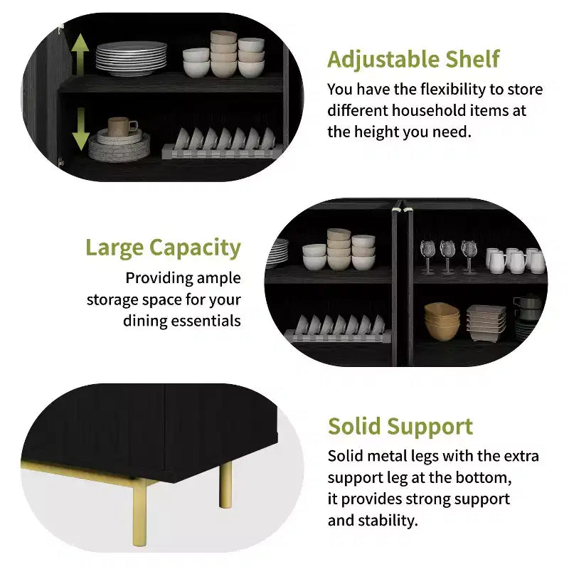 Dyonery 58 Tavolo Consolle in Legno con 4 Ante Scanalate e Ripiani Regolabili Credenza Moderna con Contenitore per Soggiorno, Cucina e Ingresso