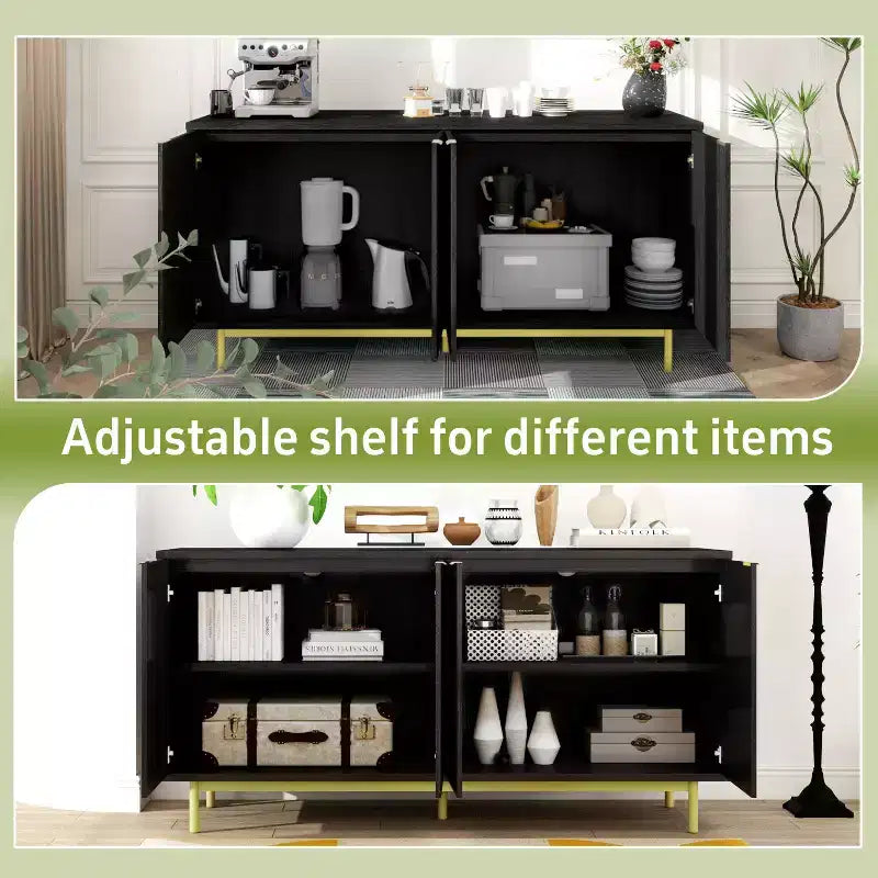 Dyonery 58 Tavolo Consolle in Legno con 4 Ante Scanalate e Ripiani Regolabili Credenza Moderna con Contenitore per Soggiorno, Cucina e Ingresso
