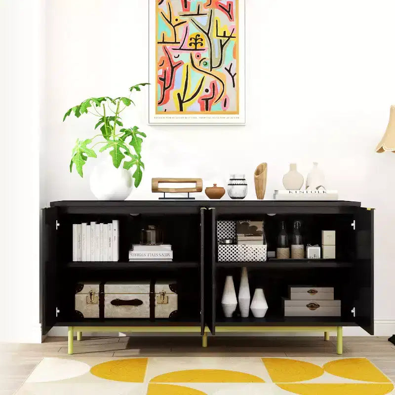 Dyonery 58 Tavolo Consolle in Legno con 4 Ante Scanalate e Ripiani Regolabili Credenza Moderna con Contenitore per Soggiorno, Cucina e Ingresso