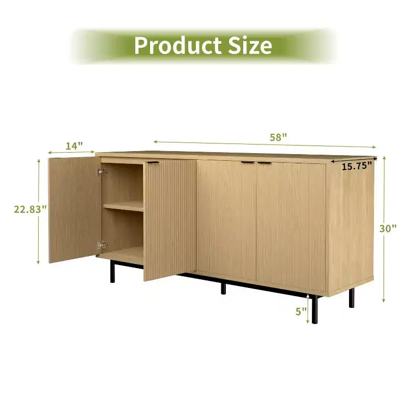 Dyonery 58 Tavolo Consolle in Legno con 4 Ante Scanalate e Ripiani Regolabili Credenza Moderna con Contenitore per Soggiorno, Cucina e Ingresso
