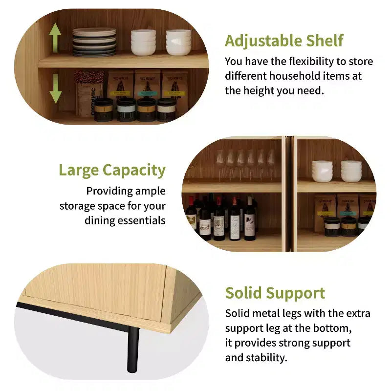 Dyonery 58 Tavolo Consolle in Legno con 4 Ante Scanalate e Ripiani Regolabili Credenza Moderna con Contenitore per Soggiorno, Cucina e Ingresso