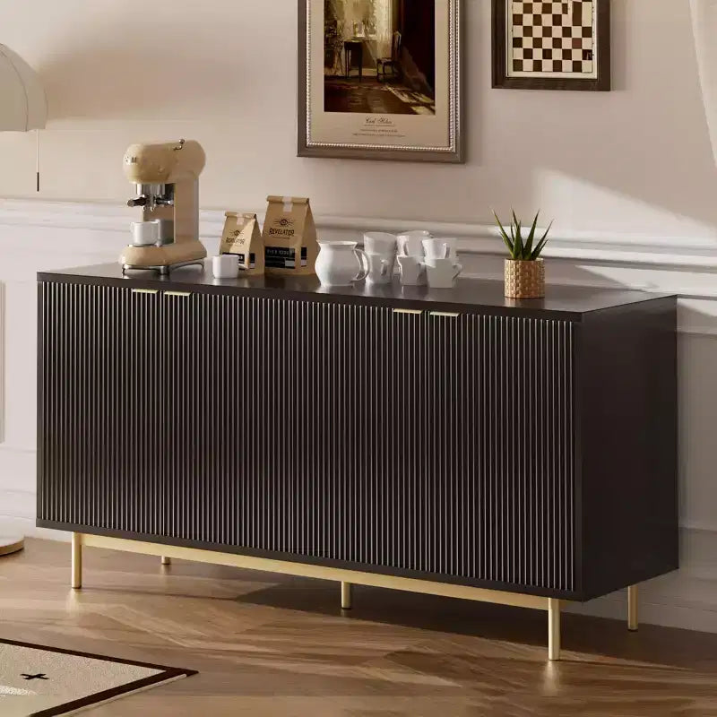 Dyonery 58 Wooden Console Table with 4 Fluted Doors & Adjustable Shelves Modern Sideboard Cabinet with Storage for Living Room,Kitchen & Entryway